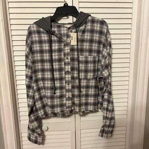 Aeropostale Gray Plaid Shirt with Hood